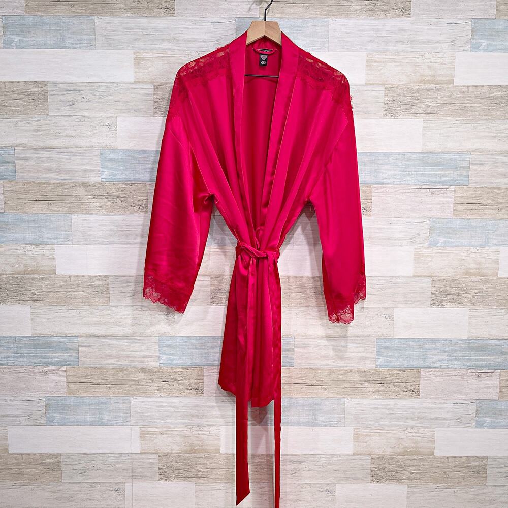 Victorias Secret Satin Lace Lingerie Robe Red Tie Waist Intimates Womens Medium